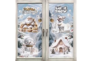 ONBAGLST Fensteraufkleber Weihnachten Selbstklebend,6 Blatt Fensterstickers Deko Weihnachten Wiederverwendbar, Doppelseitige Weihnachtsfenster-Klister für Weihnachtsfensterdekoration
