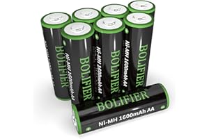 BOLIFIER 8-Pack Rechargeable AA Solar Batteries Pre-Charged, NiMH 1.2V 1600mAh High Capacity Double A Rechargeable Batteries for Solar Lights and Household Devices, Recharge up to 1200 Cycles
