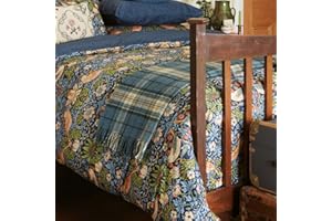 Morris & Co Strawberry Thief Throwover, Percale,Indigo,Double,265 x 260 x 0.1 cm