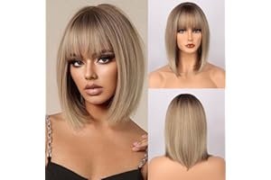 Fulang Hair Perruques carrées dorées et brunes mélangées pour femme, perruque courte dorée et marron mélangée, perruque de cheveux synthétiques naturels avec partie centrale pour déguisements