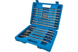 CAVATINY SDS Plus 17-Piece Hammer Drill and Chisel Set Including Tile Chisel SDS Hammer Drill Bit for Concrete Brick Cement Stone with 4 Blades and Portable Case SDS Plus Shaft Suitable for Hammer