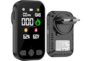 Gedsffati Gas- und CO-Melder mit Stecker für Haus, Gasmelder Gasalarm, Kohlenmonoxidmelder CO-Warner Warnmelder Zuhause, Brenngasmelder für Erdgas LPG Methan Propan Butan, Schwarz, HD12-CG