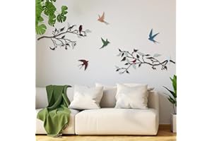 Pduoduo Mural de pájaros de metal multicolor, Pájaros vivos en ramas de metal, Decoración de pared Adecuado para la sala de estar Jardín Balcón Interior Decoración al aire libre
