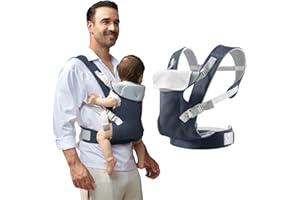 IULONEE Marsupio per Neonati Regolabile Fascia Porta Bebe Ergonomico Baby Carrier Wrap Traspirante Portabebè per Neonato Bambino Front Back Carry per Bebè 3-36 Mesi (Blu navy)