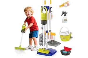 SOTODIK Kit de Nettoyage pour Enfants ,Menage Enfant Aspirateur Enfant Jouet, pour Les Tout Petits avec Balai Vadrouille Plumeau Pelle Brosses Chiffon,Nettoyage et ménage Jouets De Cadeau 3 Ans+ (Bleu)