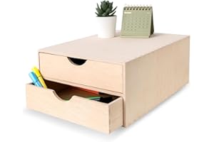 Creative Deco Mini Cassettiera in Legno | 2 Cassetti | 33 x 25 x 13.5 cm (+/- 1 cm) | Scatola Armadio di Stoccaggio | Compensato non Verniciato | Perfetto per Conservare. Decoupage e Decorazioni