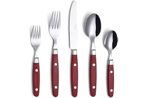 ANNOVA Juego de Cubiertos 20 Piezas Acero Inoxidable Mango de Color con Remache/Cubiertos Estilo Retro (Red, 20 Pieces)
