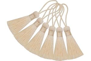 HETUYON Handmade Bookmark Tassel DIY Craft: 20pcs Mini Silky Chinese Knot Pendant with Cord Loop for Jewelry Earrings, Garland, Graduation, Party, Keyring and Small Home Hanging Decoration (Beige)