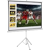 HOMCOM Manual Projector Screen with Adjustable Stand 84" 4:3 White | Portable Projection Screen for Indoor and Outdoor Sports