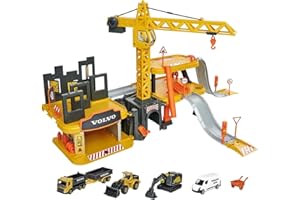 Majorette 212050032 Creatix Duży plac budowy – zestaw do zabawy na placu budowy, 5 x pojazdy budowlane, żuraw, tunel, garaż, zjeżdzalnie dla autek, trzy poziomy, dla chłopców i dziewczynek od 5 lat