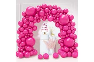 LUOBITO Hot Pink Balloons, 130PCS Pink Balloon Arch Kit, 18 12 10 5 Inch Dark Pink Latex Balloons, Matte Hot Pink Balloons for Birthday Wedding Valentine's Day Princess Party Decorations