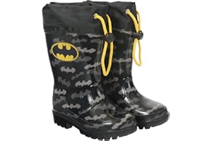 PERLETTI Bottes de Pluie Enfant Noir Gris Batman - Bottines Garcon Imperméables Protection Neige et Boues Cordon de Serrage - Galoches avec Chauve Souris et Semelle Antidérapante