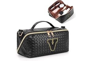 Deciniee Bolsa de Cosméticos de Viaje: Gran Capacidad Neceser de Maquillaje Personalización de Letras - Portátil Bolsa de Maquillaje con Correa para el Hombro - Negro V