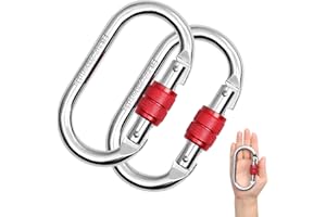 DASKING Locking Carabiner Clip Heavy Duty 2pcs - M8 / M10 Safety Rated Stainless Steel Large Carabiner Clip For Hammock, Swing, Camping, Hiking, Aerial Hoop Karabina Clips, CC0082 EN362