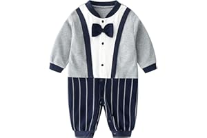 MINIZONE Baby Gentleman Pigiama in Cotone Ragazzi Pagliaccetto Manica Lunga Jumpsuit Tutine 0-12 Mesi