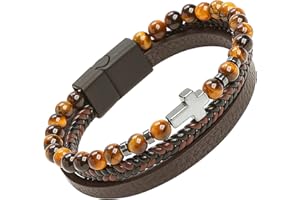 JUZICHEN Pulsera Hombre, Pulseras Cuero Hombre, Pulsera Árbol De La Vida, Pulseira Homem, Pulsera Hombre Acero Inoxidable, Regalos Para Hombre,Con Cierre Magnético