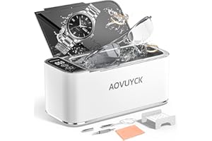 AOVUYCK-STORE 46000Hz pulitore ad ultrasuoni con 4 modalità di pulizia, funzione tattile, vassoio ad ultrasuoni in acciaio inossidabile e ABS, ultrasuoni Cleaner con display a LED per orologi, gioielli, collana,