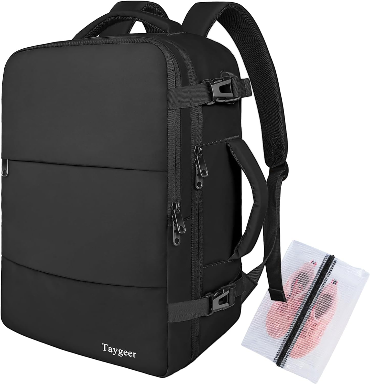Taygeer for New Ryanair Cabin Bags 40x30x20 Underseat, Travel Backpack Cabin Size, Rucksack for Plane Hand Luggage Backpack for Travelling, Ryan Air Cabin Bag 40x30x20 with Separate Shoe Pouch, Black