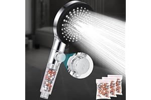 Soffione Doccia Anticalcare, Dokkita Doccia Soffione 5 Getti Spray Soffione Doccia Alta Pressione Doccino per Doccia Soffione Doccia con Filtrazione a 3 Strati e 3 Pietre Aggiuntive
