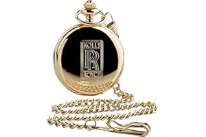 THE LUXURY VAULT Rolls Royce Gold Pocket Watch 24 Carat Coated Full Hunter with Chain in Wooden Gift Box