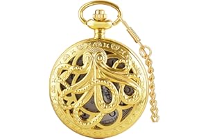Tiong Vintage Octopus/Dragon Hollow Quartz Personalised Engraved Men's Pocket Watches with Chain Customz Gifts for Birthday Father's Day Wedding
