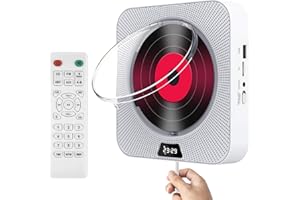 GOKALE Portable Bluetooth CD Player,Wall Mountable CD Player for Home with Remote Control Dust Cover LCD Display Built-in HiFi Speakers FM Radio,Support CD/MP3/USB/TF/AUX Input Output Anti-skip Protection