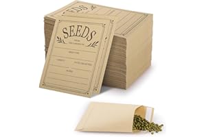 GeeRic 50 Pack Seed Envelopes, Kraft Paper Saving Envelopes, Self-Adhesive Sealing Packets for Vegetable and Flower Seeds Storage