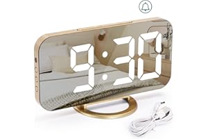 U-picks Sveglia digitale con LED di grandi dimensioni, sveglia da 6,5" senza ticchettio, sveglia orologio da tavolo con orologio a led, sveglia orologio digitale, luminosità regolabile-Oro