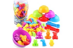 AllLeeGay Montessori Counting Rainbow Toys, 36 Pcs Colour Sorting Toys for Toddlers from 3 4 5 6years with Matching Bowl and Tweezers, Preschool Educational Learning Toys, Math Skills (Dinosaur-0001)