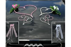 AUTO-SCHMUCK SO EINFACH SO KREATIV Autoschmuck Décoration de voiture de mariage en forme de cœur pour couple de mariés (grand rose/blanc)