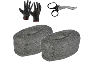 PESTCATCHERS Steel Wool Mice 2 Piece, Coarse Wire Wool Rat Control Gap Blockers with Work Gloves and Scissors, DIY Fill Fabric Kit To Stop Rats Mice Insect Pests, 3m Roll Each
