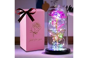 HFHUNGKEONG Rose Flower Gifts for Women, for Mom, Galaxy Rainbow Rose Artificial Flower Glass Glowing Dome Butterfly Rose Birthday Gifts for Women Girlfriend Wife Valentine's Day Anniversary