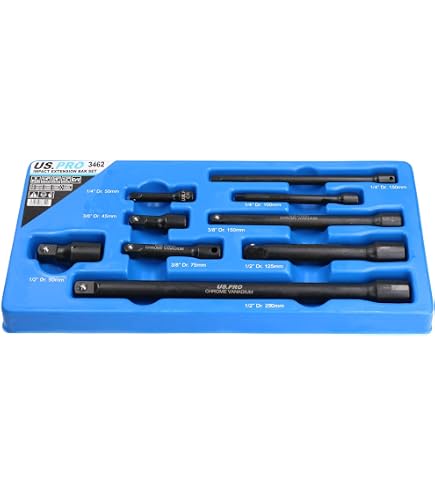 US PRO 18-teiliges Schlagwerkzeug-Set Mit Verlängerungen & Adaptern – 1/4", 3/8", 1/2" Antriebe