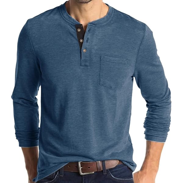 T-Shirt Henley Homme à Manches Longues - Col Mao Avec Boutons, Coton Léger, Coupe Regular Fit - Style Vintage Décontracté