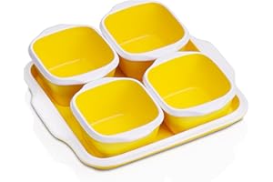 LOVECASA - Set di pirottini da forno con manico in ceramica, 1 vassoio e 4 pirottini dish, colore: crema bruciata per torte, pasticceria, soffiato