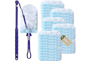 LXYANW 50 Piezas Plumero Duster Kit, Plumero Microfibra con 1 Asa y 1 Palo Telescópico, Plumero Atrapapolvo para Limpieza Pelo de Animales, Polvo, Suciedad