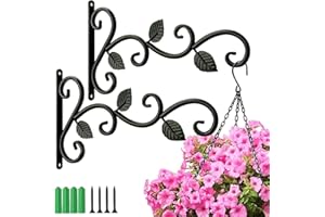 HZSOOCH 2 Pack 12 Inch Hanging Basket Bracket, Wall Hanging Plant Bracket, Heavy Duty Wall Planter Hanger with Screws for Flower Basket Plants Bird Feeder Wind Chimes (Black)