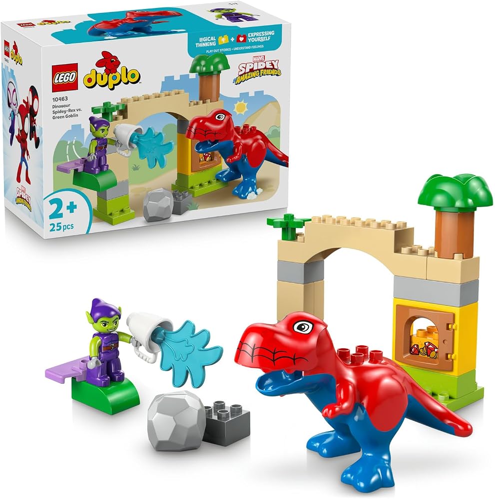 LEGO DUPLO Marvel Dinozor Spidey-Rex, Yeşil Goblin’e Karşı 10463 | 2 Yaş ve Üzeri Kız ve Erkek Çocuklar için 2 Figür İçeren Eğitici Oyuncak Yapım Seti, Çocuklar için Hediye Fikri (25 Parça)