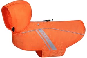 VIVAGLORY Wetoff Dog Raincoat, Rain Coat for Dog All Seasons Adventure, Raincoat with Harness Hole & Hood, Reflective Lightweight Waterproof for Doggy & Puppy, L, Orange