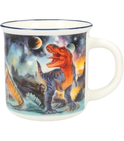 Emaille Becher Mit Dinosaurier-Motiv – Personalisierbar, 300 Ml, Spülmaschinengeeignet & Kratzfest In Weiß/Silber