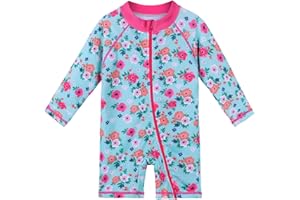 HUAANIUE Filles BéBé Maillot de Bain 1 Pièce Anti-UV UPF 50+ BéBé Filles Costume de Bain zippé à Manches Longues 1 Mois-6 Ans