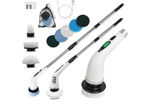 Spurno Electric Scrubbing Brush For Cleaning With 8 Replaceable Brush Heads with rod, Electric Cleaning Brush Scrubber 500 RPM, Power Spin Scrubber Shower, Floor scrubbing, Electric Spin Scrubber UK