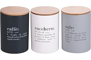 Villa d'Este Home Tivoli Set 3 barattoli caffè, zucchero e sale 750 ml in gres, coperchio in bambù, Victionary Light