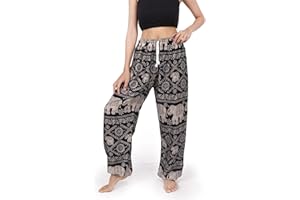 Banjamath® Women's Smocked Waist Harem Hippie Boho Yoga Palazzo Casual Pants