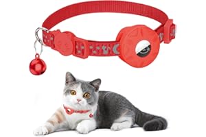 SIMKET Collar de Gato Airtag, Reflectante Collar para Gato con patrón Reflectante de Estrellas y luna, Collar de Gato con Hebilla de Seguridad rompible para Gatitos y Cachorros (Rojo)