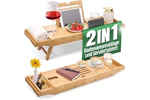 HEIMWERT Badewannenablage Badewannentablett Ablage Badewanne - Extragroß mit ausklappbarem Ständer - Badewannen Tablett Tisch und Frühstückstablett Zubehör aus Bambus (Natur)