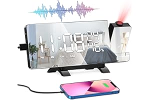 ‎SHINEPICK ShinePick Wecker mit Projektion, Wecker Digital mit 4 Projektionshelligkeit, Radiowecker Funkuhr Digital, Wecker Laut für Tiefschläfer mit USB-Anschluss, 180° Projektor Digital Uhr,Snooze, 12/24H