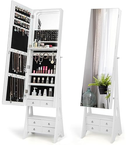 SONGMICS Armadietto Portagioie Con Specchio - Organizer Per Collane, Orecchini, Trucco - Bianco, Design Moderno - Foto 13