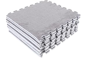 ZERONE VBESTLIFE Plüsch-Puzzle-Schaumstoff-Bodenmatte, 10 Stück, Weicher, Dicker, Geteilter, Ineinandergreifender Plüschschaum-Teppich für den Raumboden (Grau), #914