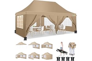 COBIZI Gazebo pieghevole, 3 x 6 m, impermeabile, stabile, per feste, gazebo da giardino, 3 x 6 m, anti UV, con 6 pareti laterali, tenda pop-up per matrimoni, all'aperto, giardino, feste.